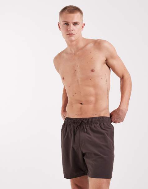 ASOS DESIGN swim shorts in mid length in brown - view 1