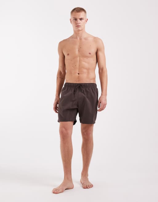 ASOS DESIGN swim shorts in mid length in brown, 2 of 5