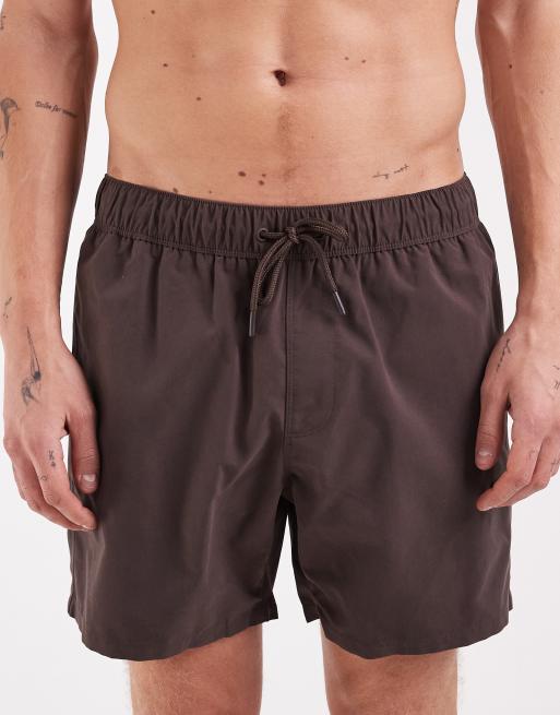 ASOS DESIGN swim shorts in mid length in brown, 4 of 5