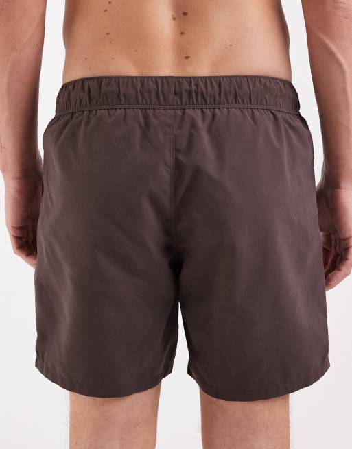 ASOS DESIGN swim shorts in mid length in brown, 5 of 5