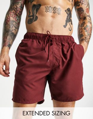 ASOS DESIGN swim shorts in mid length in burgundy - ASOS Price Checker