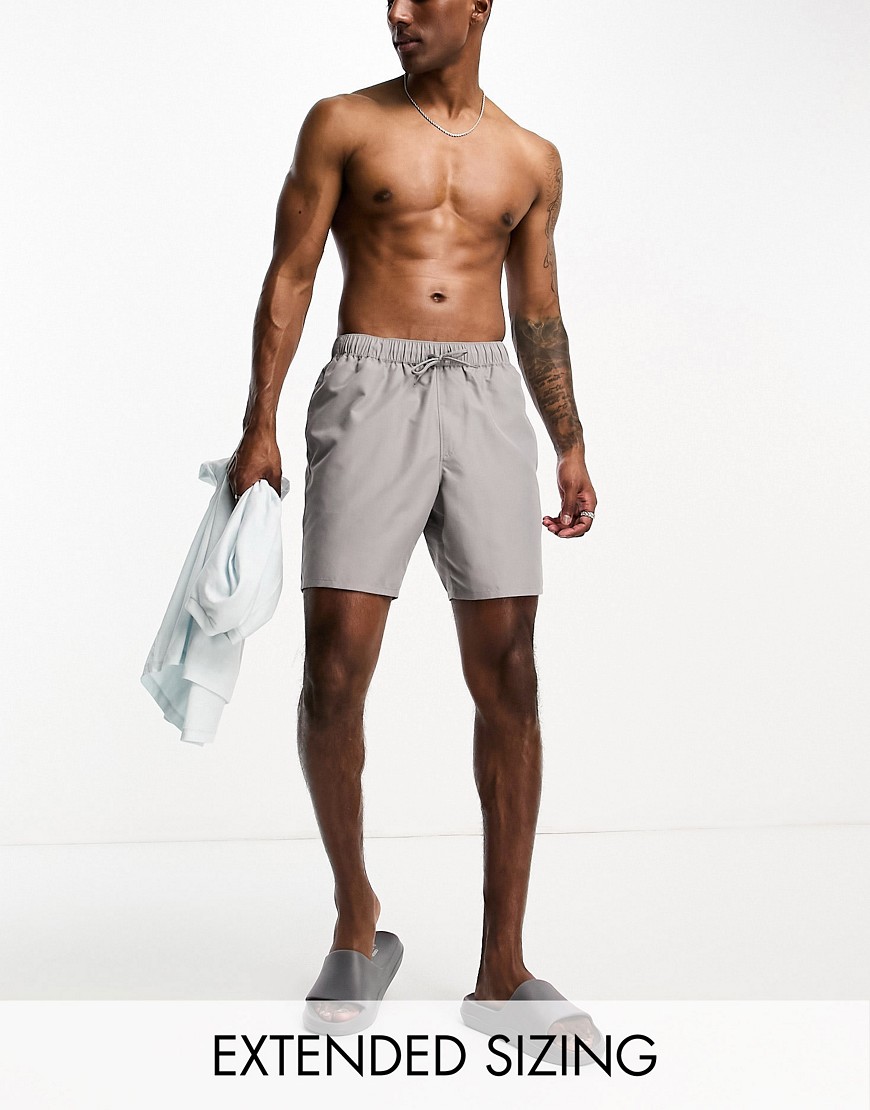 Asos Design Swim Shorts In Mid Length In Charcoal-gray