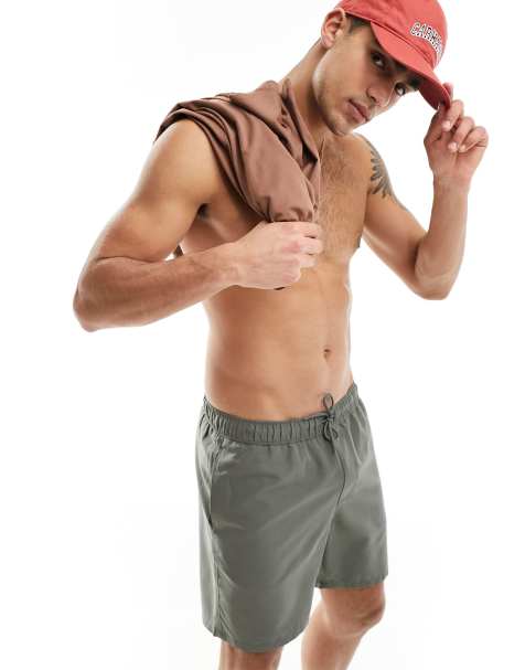 ASOS DESIGN swim shorts in mid length in charcoal  - view 1