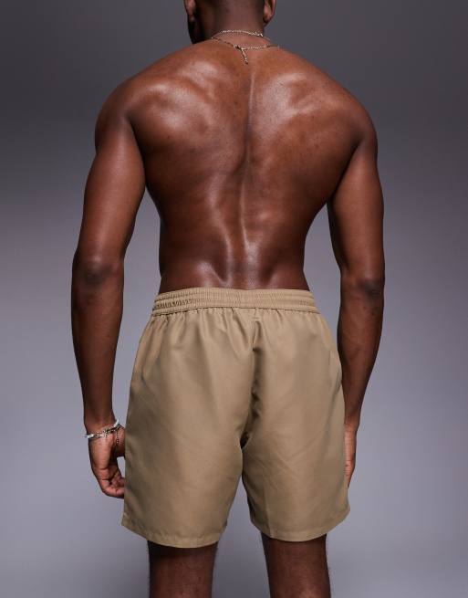 ASOS DESIGN swim shorts in mid length in dark stone, 4 of 4