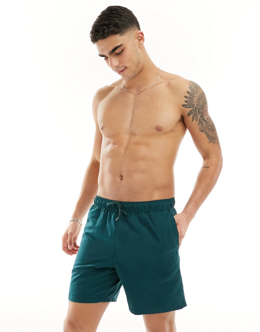 Asos Design Swim Shorts In Mid Length In Forest Green