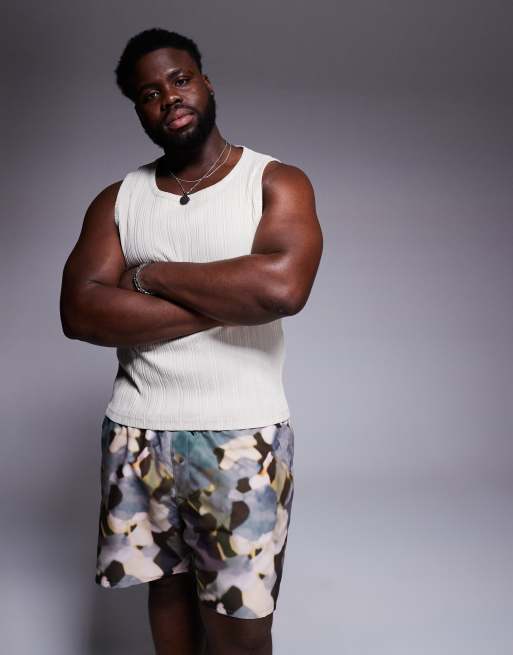 ASOS DESIGN swim shorts in mid length in green camo print, 2 of 4