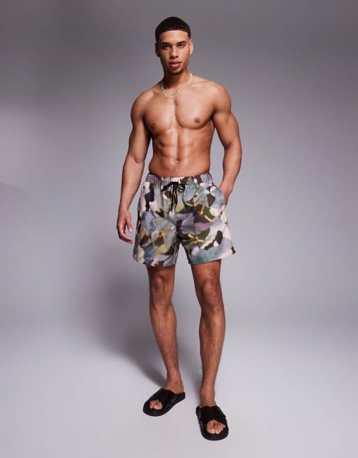 ASOS DESIGN swim shorts in mid length in green camo print, 4 of 4