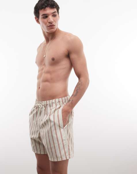 ASOS DESIGN swim shorts in mid length in grey stripe - view 1