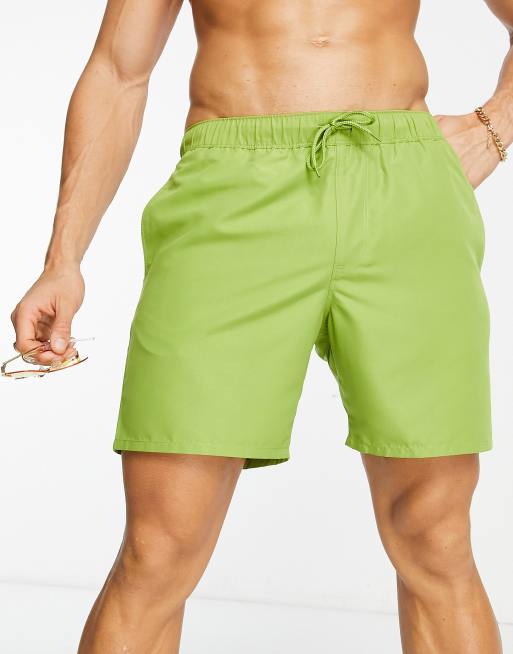 ASOS DESIGN swim shorts in mid length in khaki ASOS