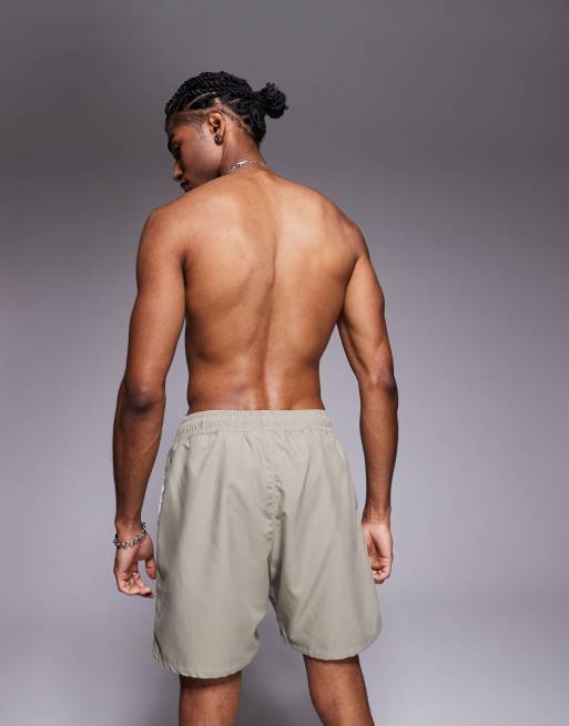 ASOS DESIGN swim shorts in mid length in khaki