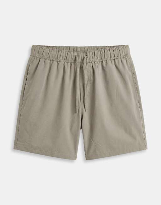 ASOS DESIGN swim shorts in mid length in khaki, 6 of 7