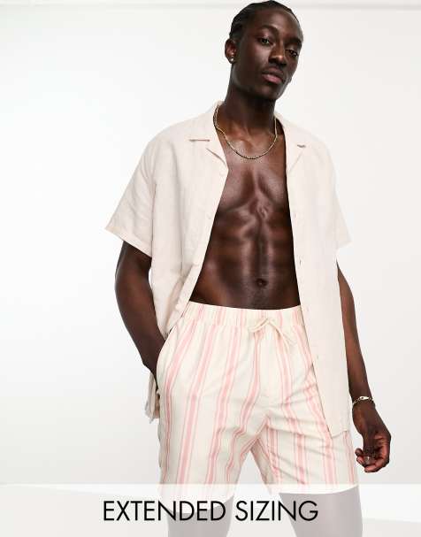 ASOS DESIGN swim shorts in mid length in pink stripe - view 1