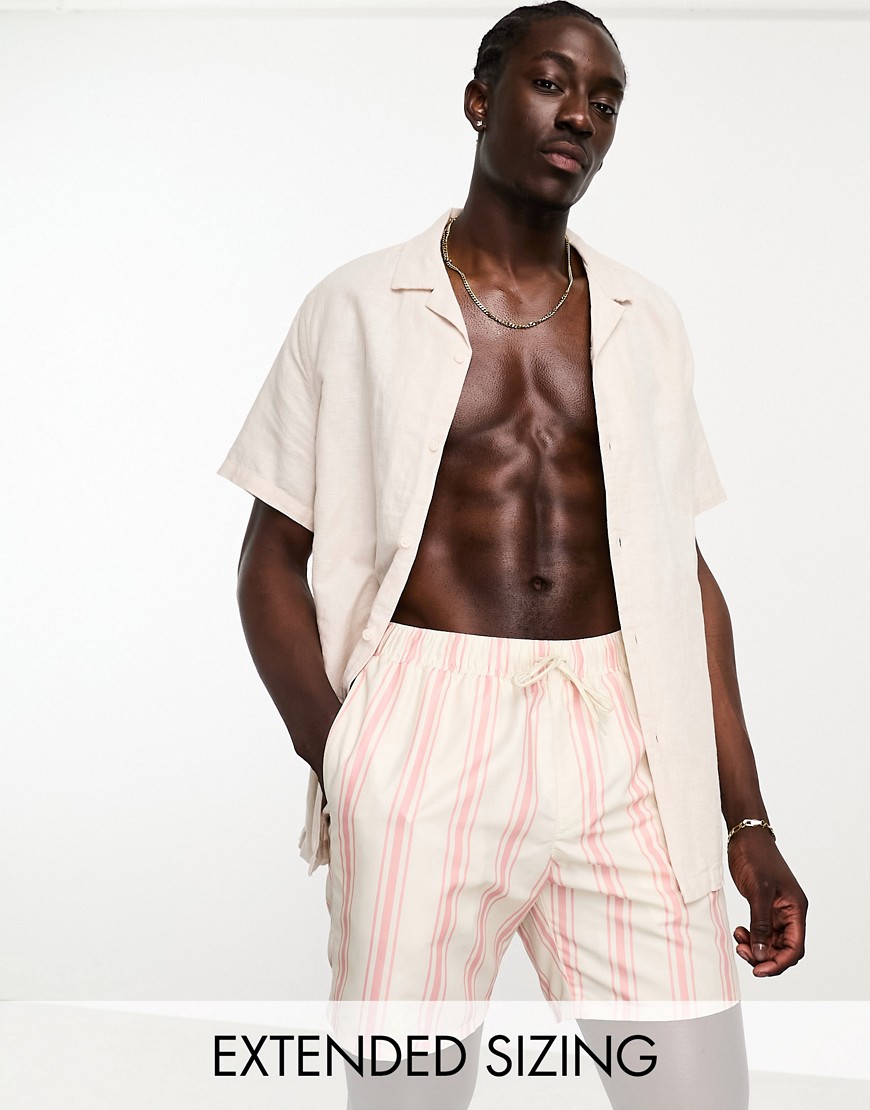 ASOS DESIGN swim shorts in mid length in pink stripe-Multi