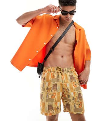 ASOS DESIGN swim shorts in mid length in vintage Aztec print - ASOS Price Checker