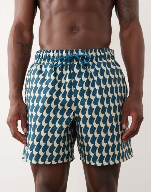  ASOS DESIGN swim shorts in mid length in wavey blue print , 4 of 5