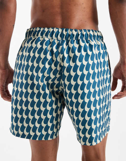 ASOS DESIGN swim shorts in mid length in wavy blue print, 4 of 5