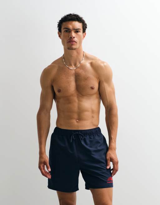 ASOS DESIGN swim shorts in mid length with embroidery in navy, 5 of 9