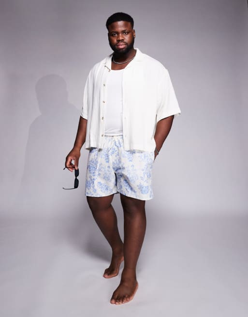 ASOS DESIGN swim shorts in mid length with floral print in blue, 2 of 4