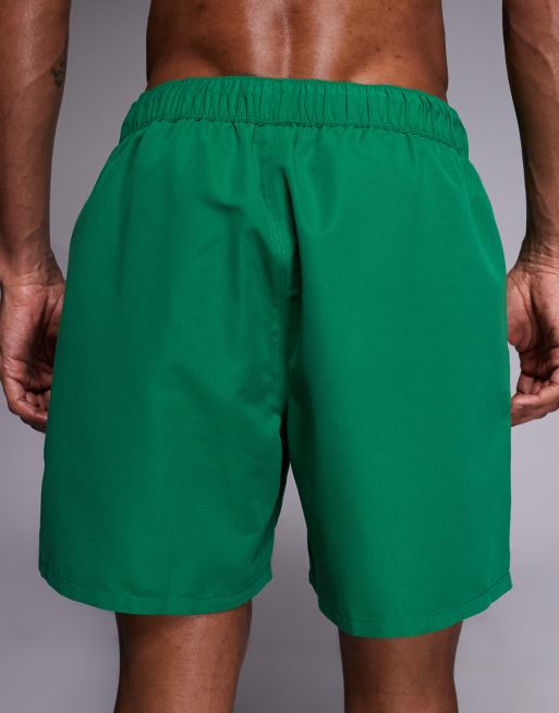 ASOS DESIGN swim shorts in mid length with placement print in green, 4 of 5