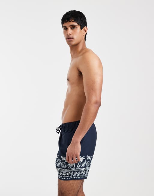 ASOS DESIGN swim shorts in mid length with placement print in navy, 3 of 5