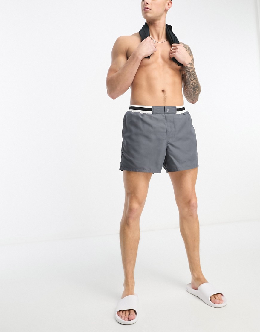 Asos Design Swim Shorts In Mid Length With Smart Styling In Charcoal-gray