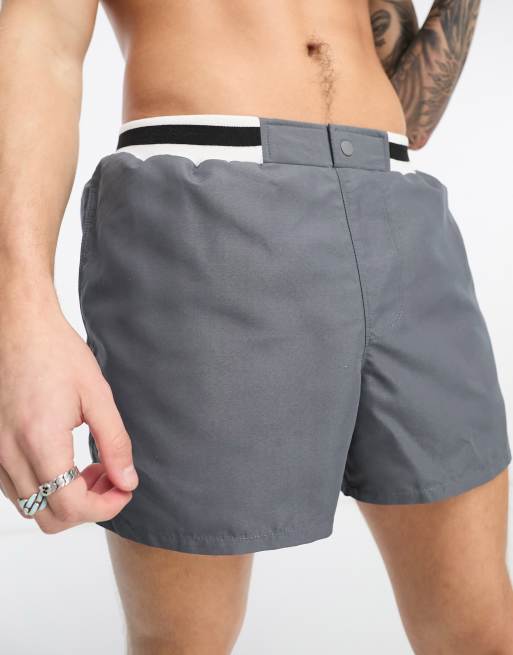 ASOS DESIGN 2 pack swim shorts in super short length in blue/gray SAVE