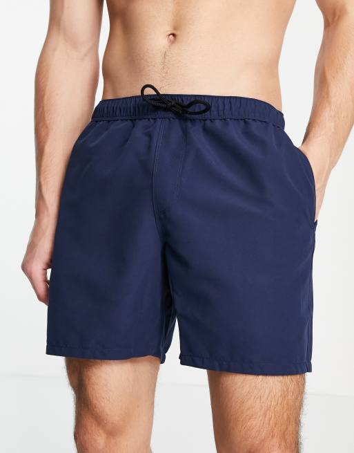 ASOS DESIGN swim shorts in navy mid length ASOS