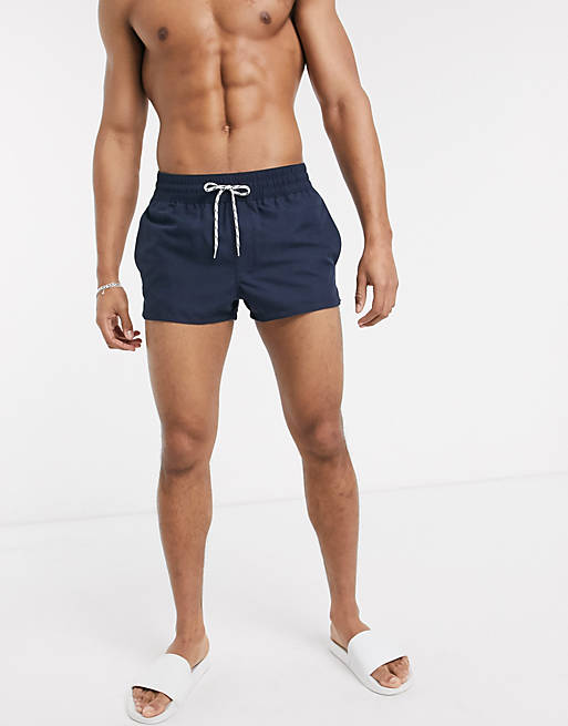 ASOS DESIGN swim shorts in navy super short length | ASOS