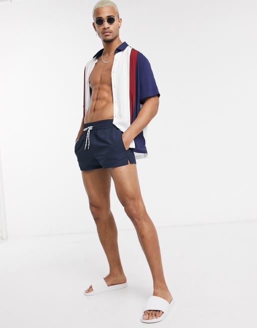 ASOS DESIGN swim shorts in navy super short length