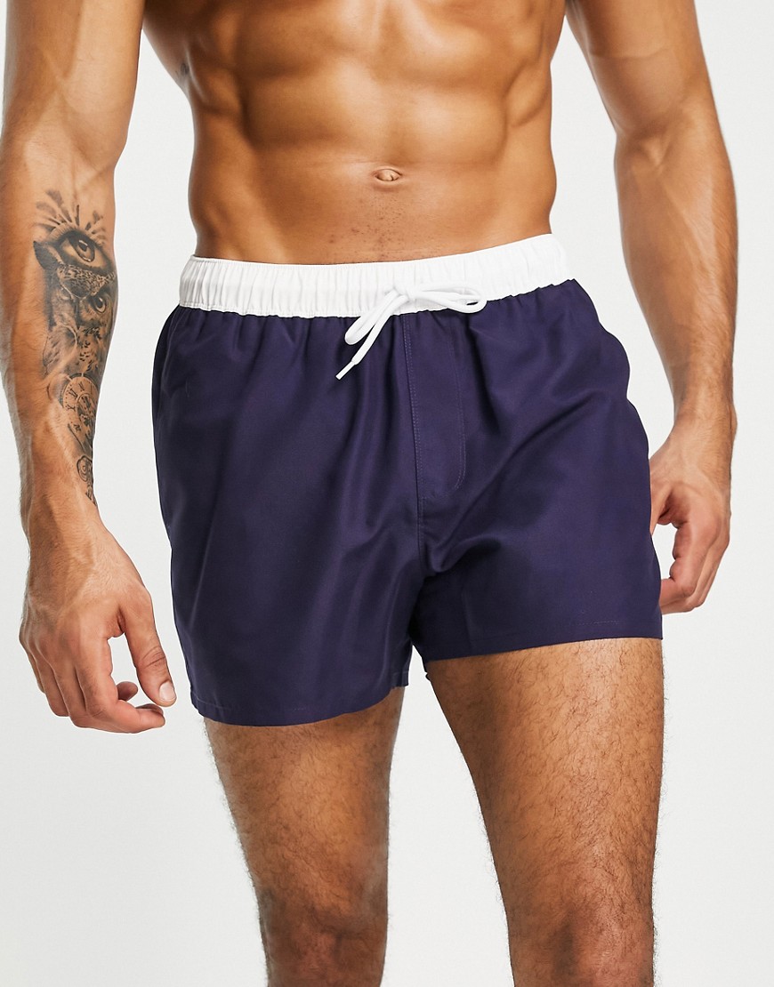 Asos Design Swim Shorts In Navy With White Tipping-multi