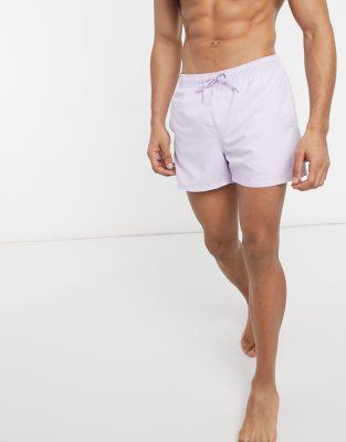 ASOS DESIGN swim shorts in pastel lilac short length-Purple