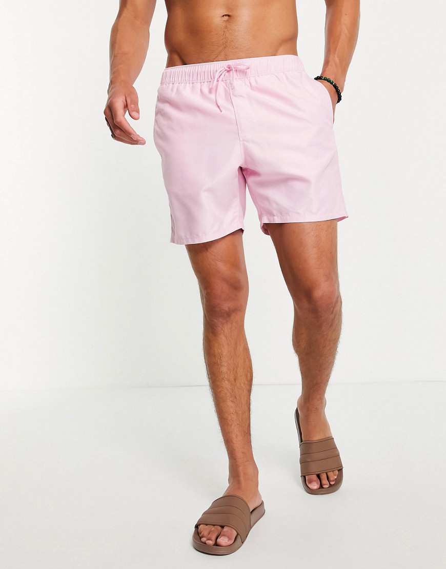 ASOS DESIGN swim shorts in pastel pink mid length