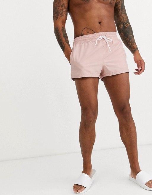 ASOS DESIGN swim shorts in pink super short length | ASOS