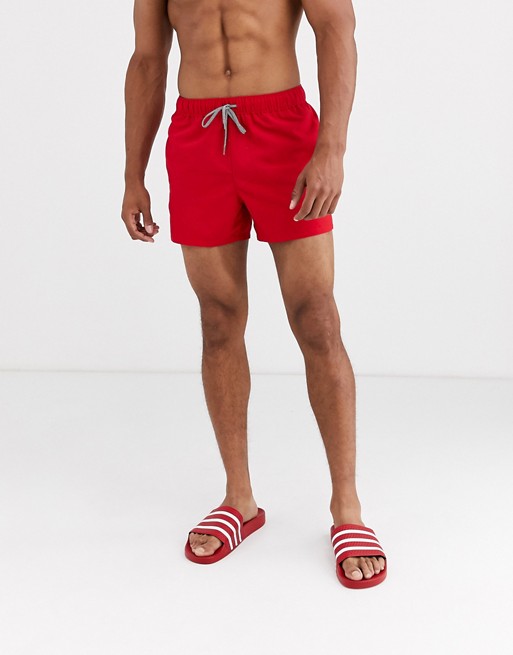 ASOS DESIGN Swim Shorts In Red In Short Length