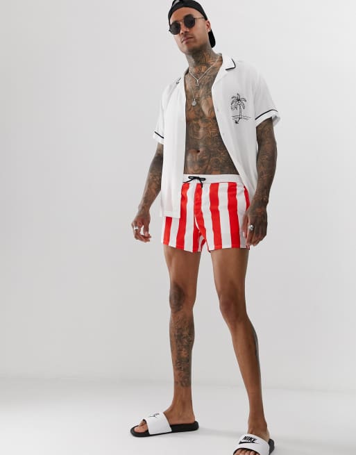 Red and white store striped shorts mens