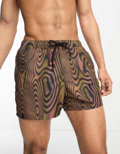 ASOS DESIGN swim shorts in short length in abstract print