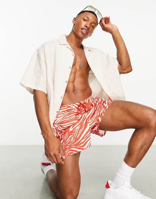 ASOS DESIGN swim shorts in short length in tropical print - part of a set