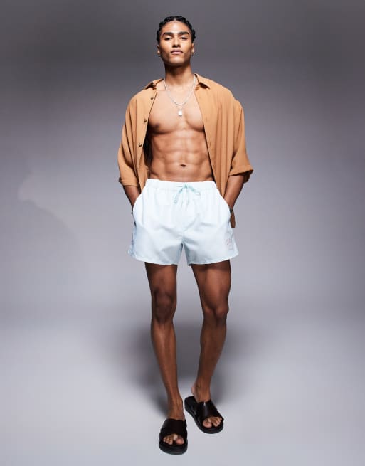 ASOS DESIGN swim shorts in short length in blue and white stripe, 2 of 4
