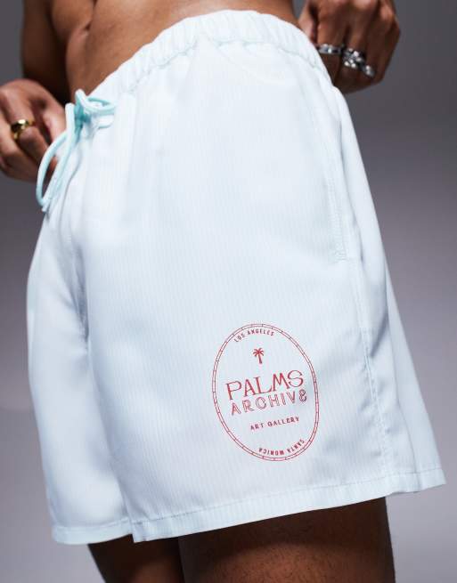 ASOS DESIGN swim shorts in short length in blue and white stripe, 4 of 4