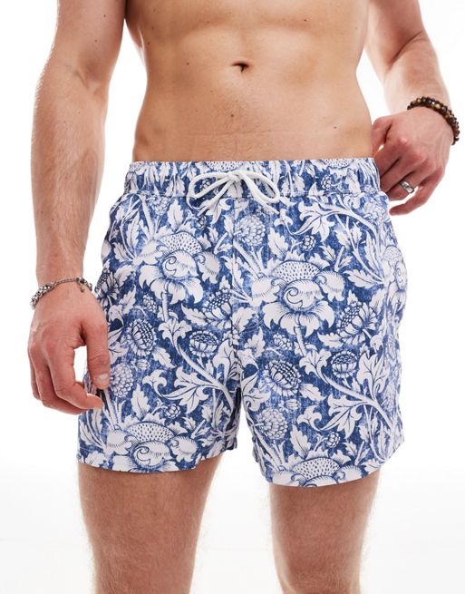 FhyzicsShops DESIGN swim tuxedo shorts in short length in blue floral print  