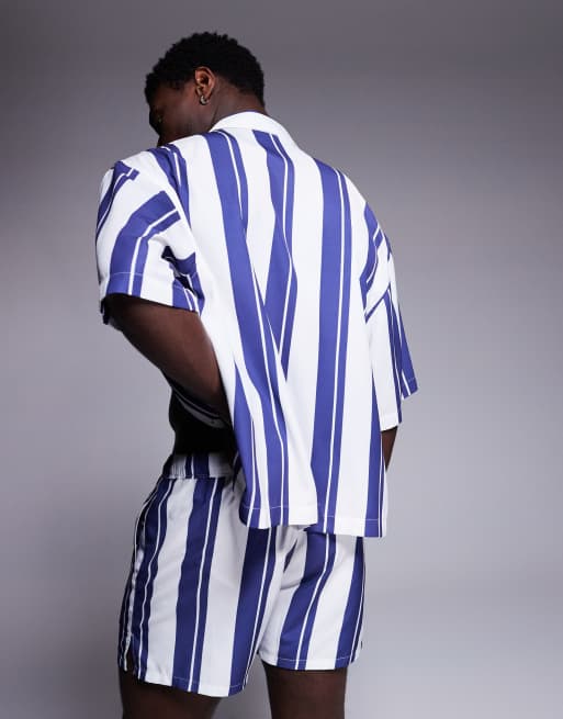 ASOS DESIGN swim shorts in short length in blue stripe - part of a set