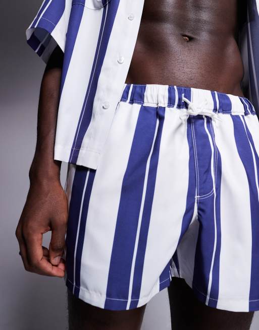 ASOS DESIGN swim shorts in short length in blue stripe - part of a set