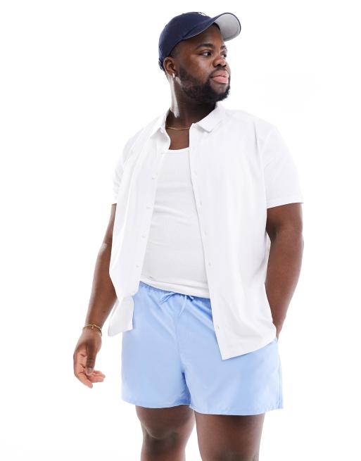ASOS DESIGN swim shorts in short length in blue , 2 of 4