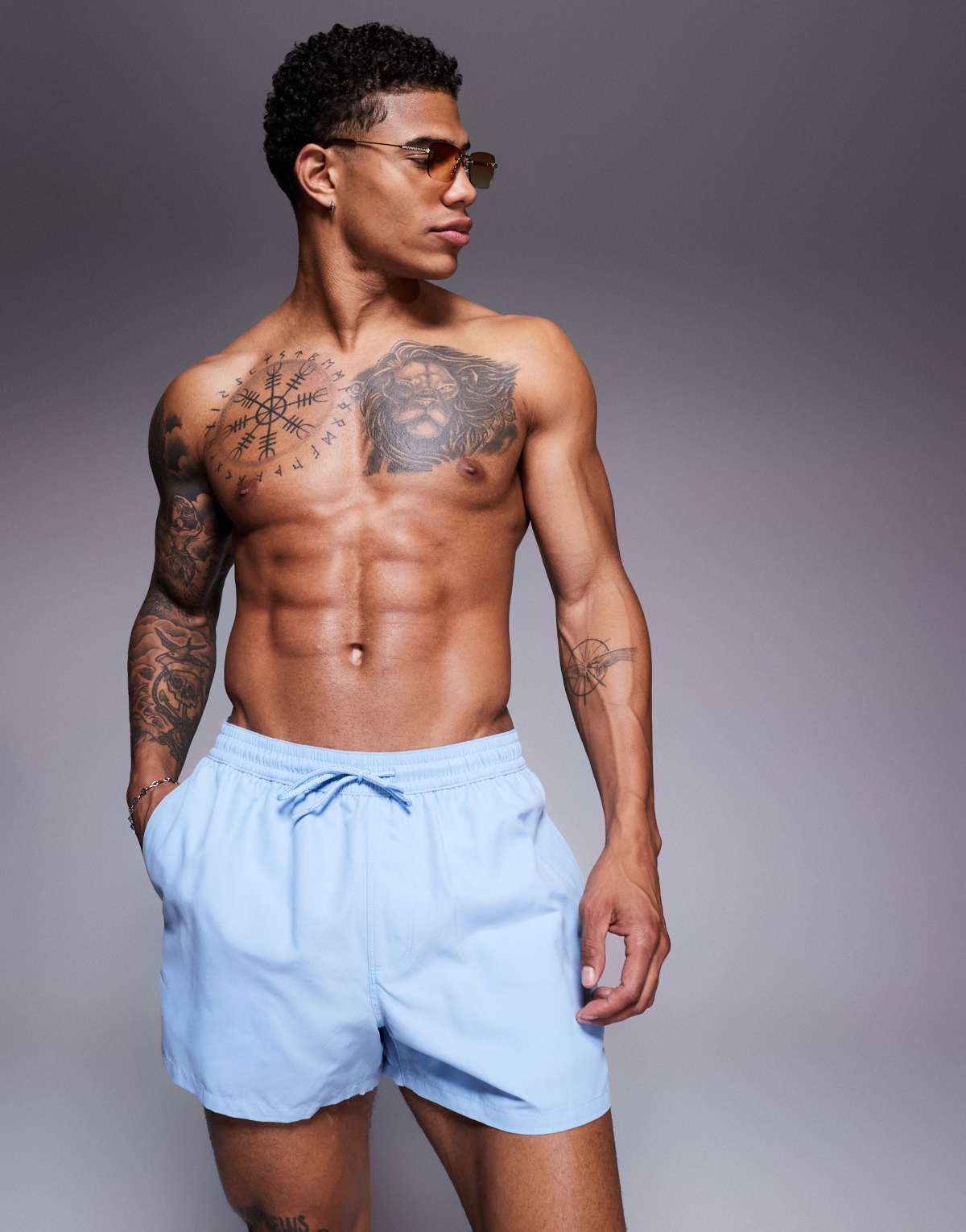 ASOS DESIGN swim shorts in short length in blue