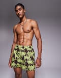 [ASOS DESIGN] ASOS DESIGN swim shorts in short length in brown palm tree print-Black XS BROWN