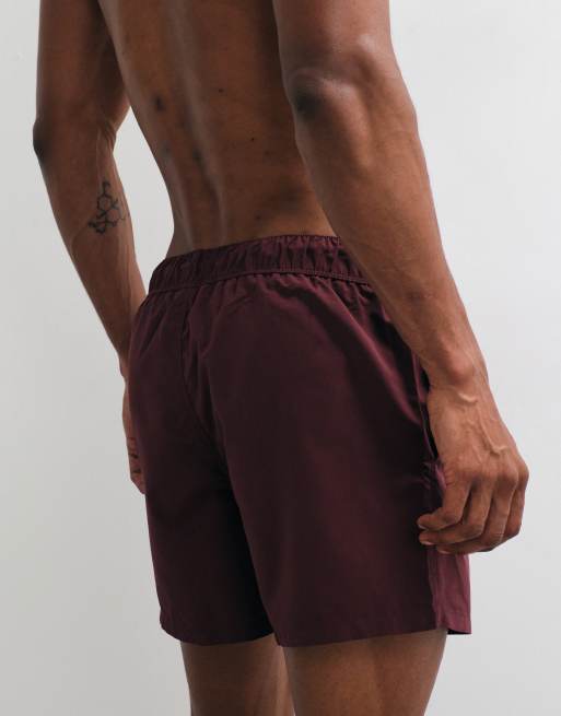 ASOS DESIGN swim shorts in short length in burgundy, 4 of 5