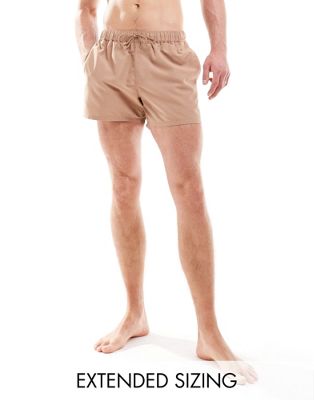 Asos Design Swim Shorts In Short Length In Camel-brown