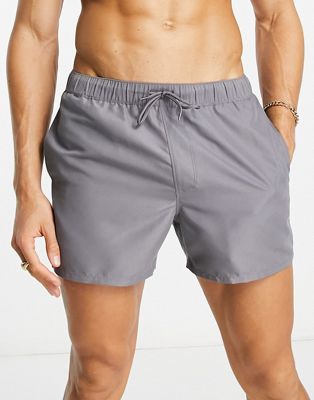 ASOS DESIGN swim shorts in short length in charcoal