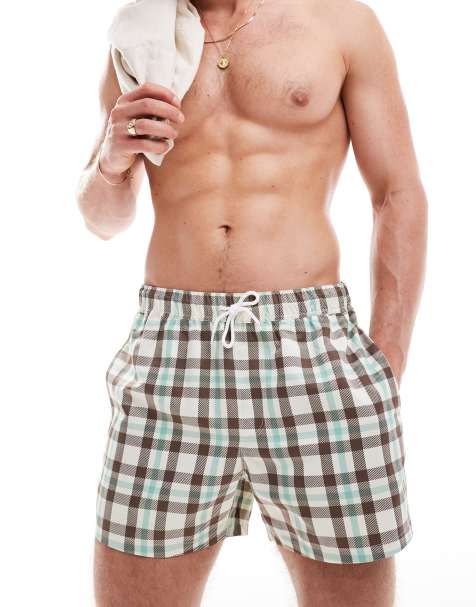 ASOS DESIGN swim shorts in short length in check print - view 1