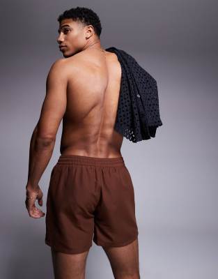 Asos Design Swim Shorts In Brown